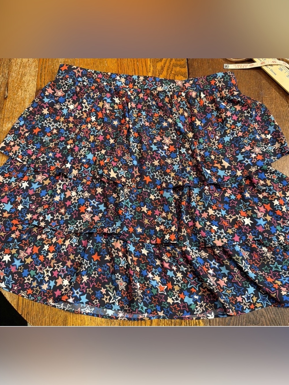 J Crew Star Print Tiered Mini Skirt in Navy Multicolor, Sz 12